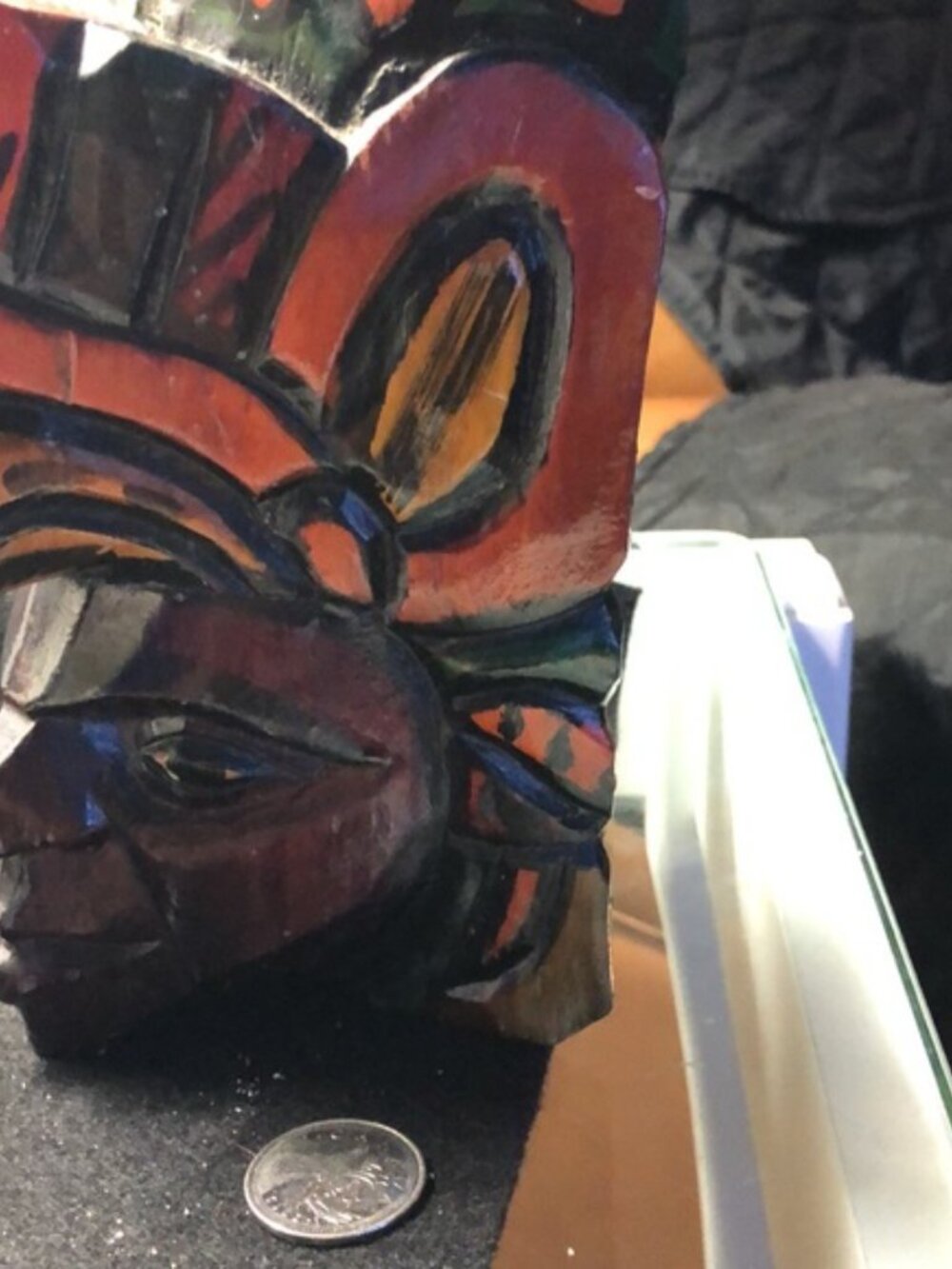 Hand Carved African Mask eagle on top of the head - Picture 2 of 5